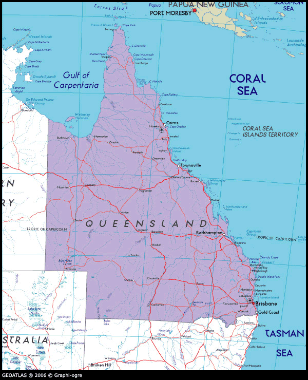 Map of Queensland - Australia - Tourizm maps of the World, Australia Atlas